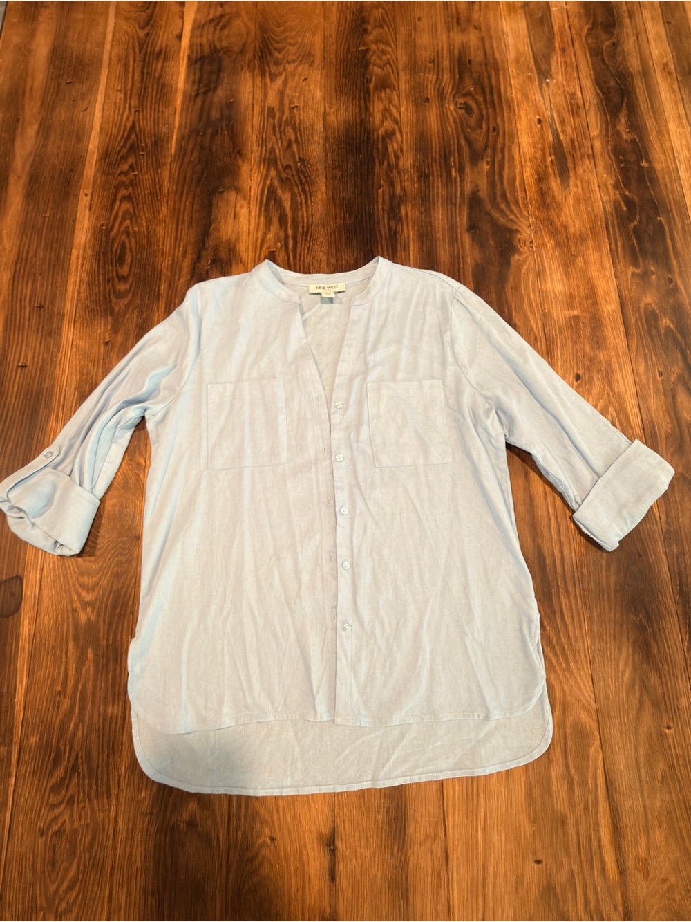 Nine West Light Blue Button-Down Tunic Shirt